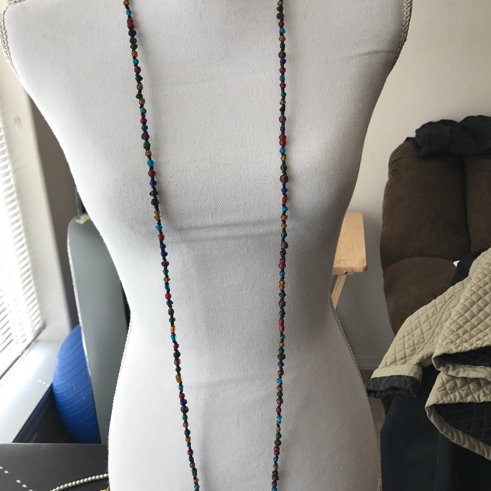 Long multicolored glass bead necklace
